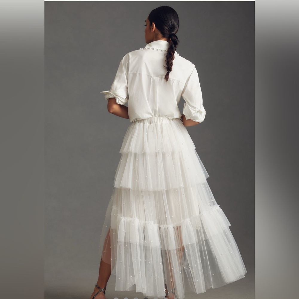 NEW - Maeve Tulle & Pearl-Embellished Skirt - Size - Large - Picture 3 of 7
